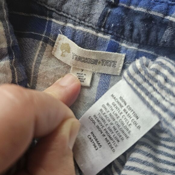 Tucker + Tate Blue Plaid Cotton Long Sleeve Button Down Casual Shirt Boys Sz 7 - Picture 3 of 3